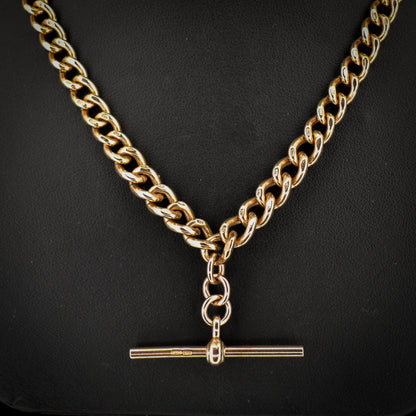 Vintage 17.75" 9ct Rose Gold Curb Link Double Albert Watch Chain Necklace