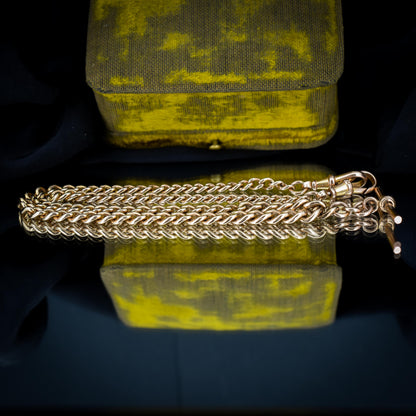 Vintage 17.75" 9ct Rose Gold Curb Link Double Albert Watch Chain Necklace