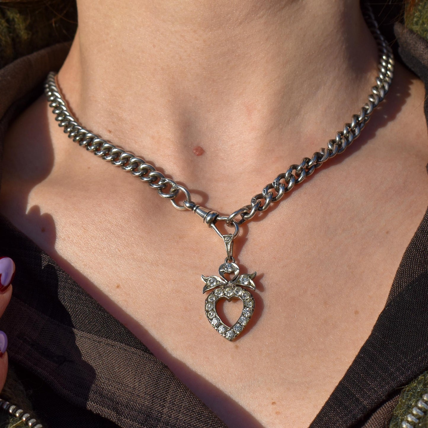 Antique Edwardian Old Cut Paste Silver Heart Pendant