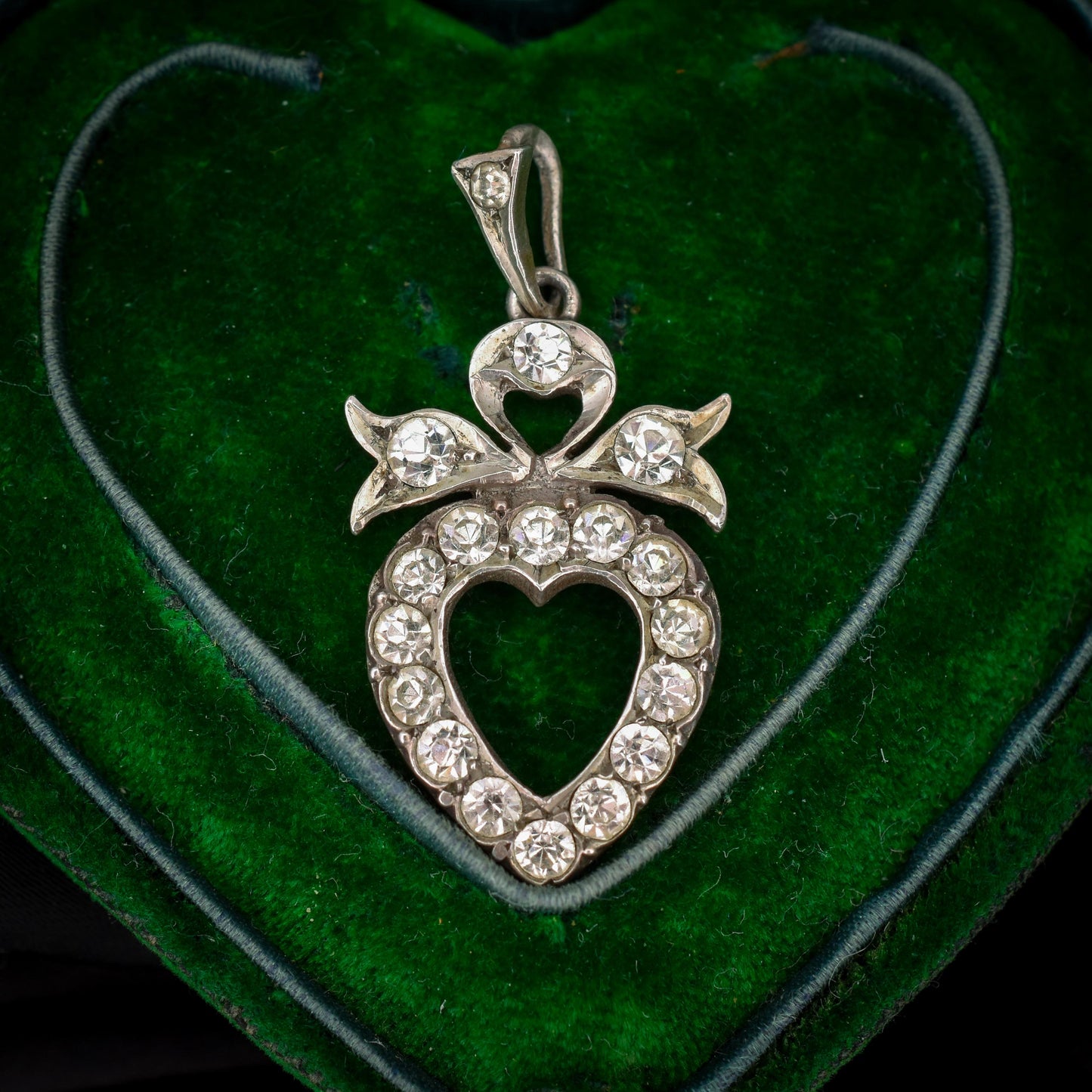 Antique Edwardian Old Cut Paste Silver Heart Pendant