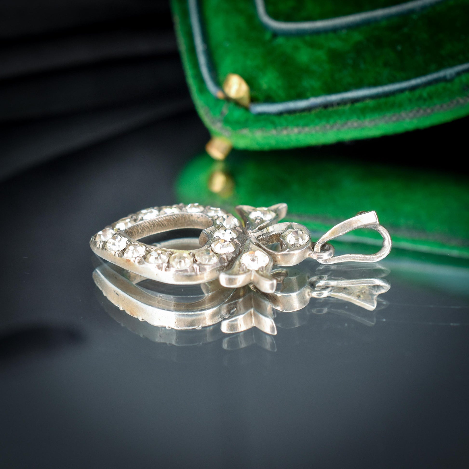 Antique Edwardian Old Cut Paste Silver Heart Pendant