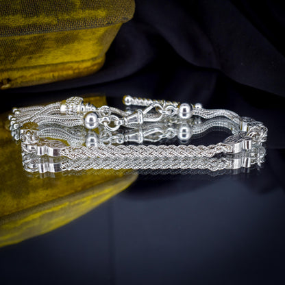 Antique Silver Double-Strand Albertina Albert Chain Bracelet with Tassel