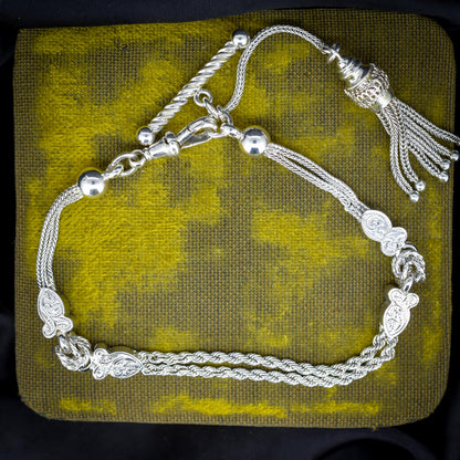 Antique Silver Double-Strand Albertina Albert Chain Bracelet with Tassel