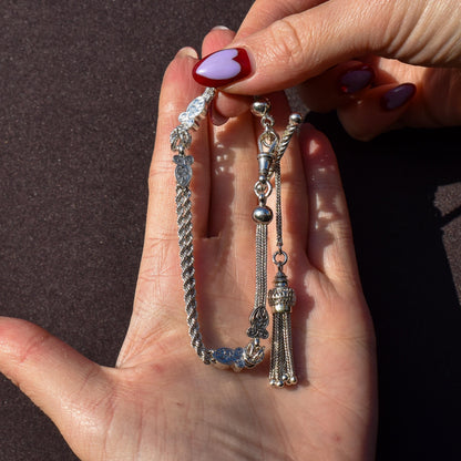 Antique Silver Double-Strand Albertina Albert Chain Bracelet with Tassel