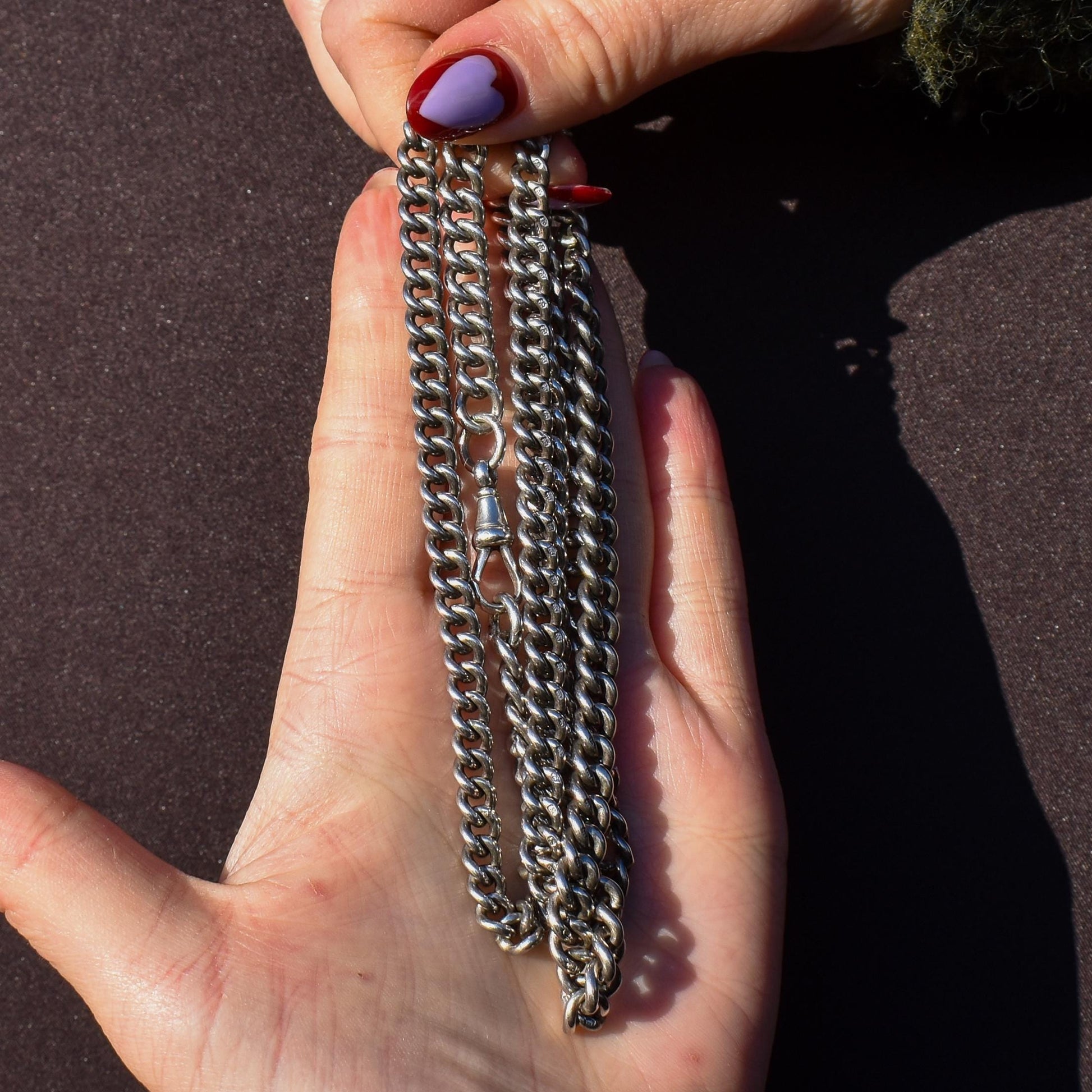 Antique Sterling Silver Curb Link Chain Necklace with Dog Clip – 32.5"