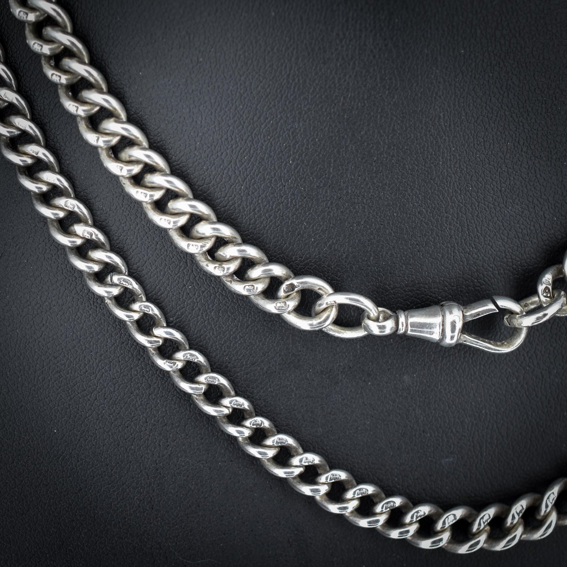 Antique Sterling Silver Curb Link Chain Necklace with Dog Clip – 32.5"