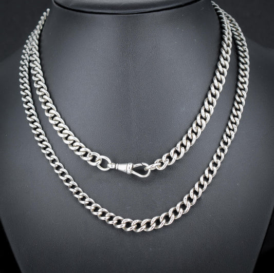 Antique Sterling Silver Curb Link Chain Necklace with Dog Clip – 32.5"
