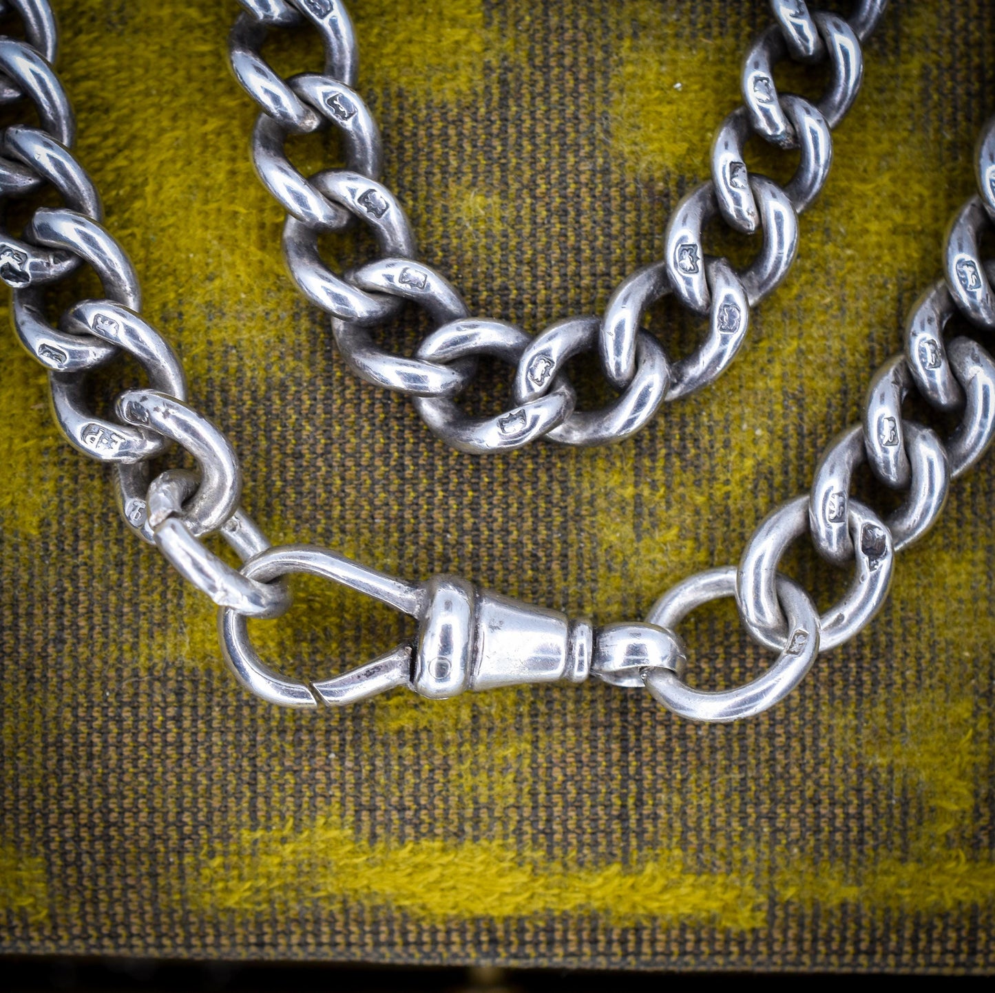 Antique Sterling Silver Curb Link Chain Necklace with Dog Clip – 32.5"