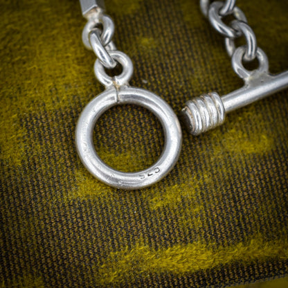 Vintage Silver Oval and Fancy Bar Link Toggle T-Bar Chain Bracelet 8.5"