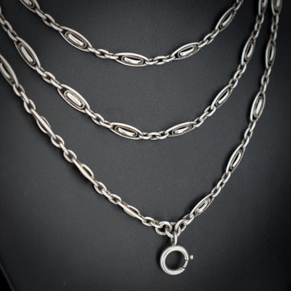 Antique French Silver Fancy Long Guard Sautoir Chain Necklace | 57"