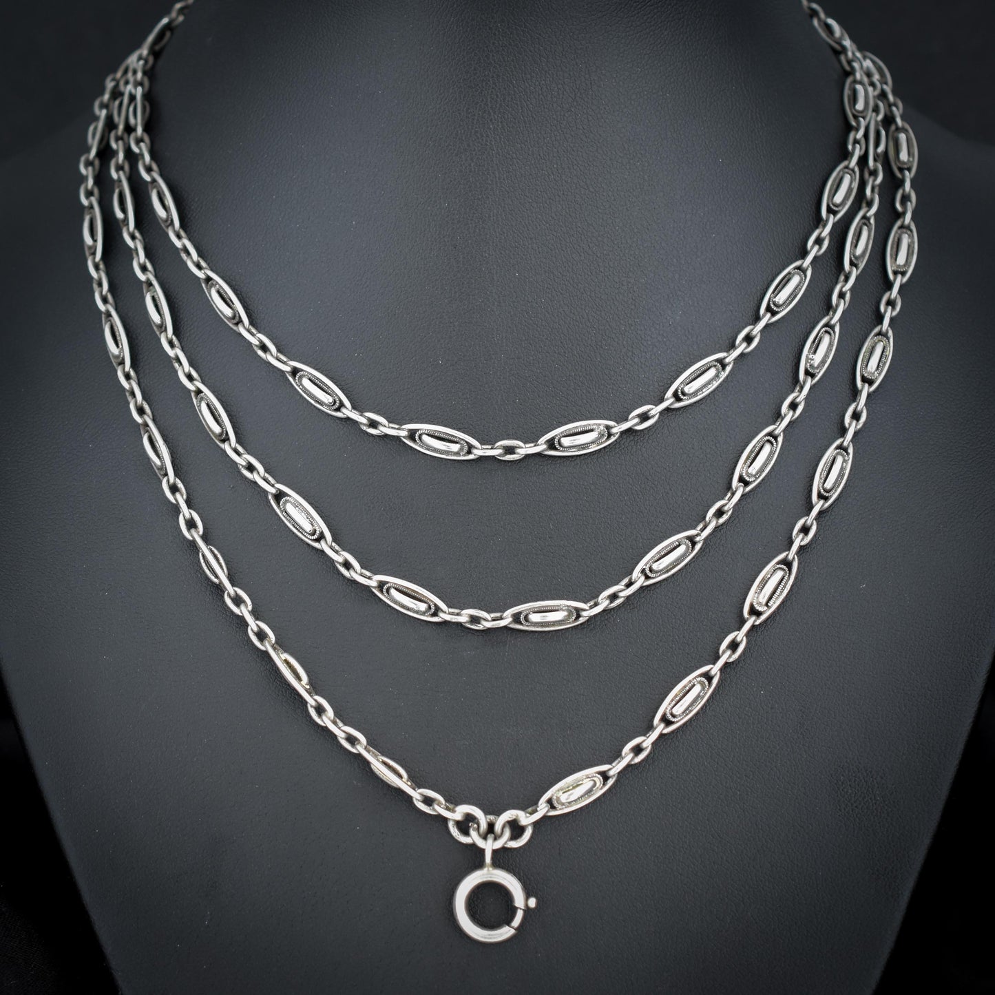 Antique French Silver Fancy Long Guard Sautoir Chain Necklace | 57"