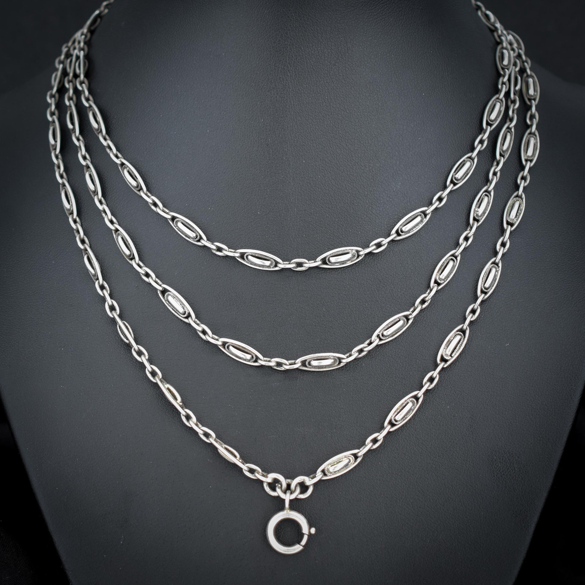 Antique French Silver Fancy Long Guard Sautoir Chain Necklace | 57"