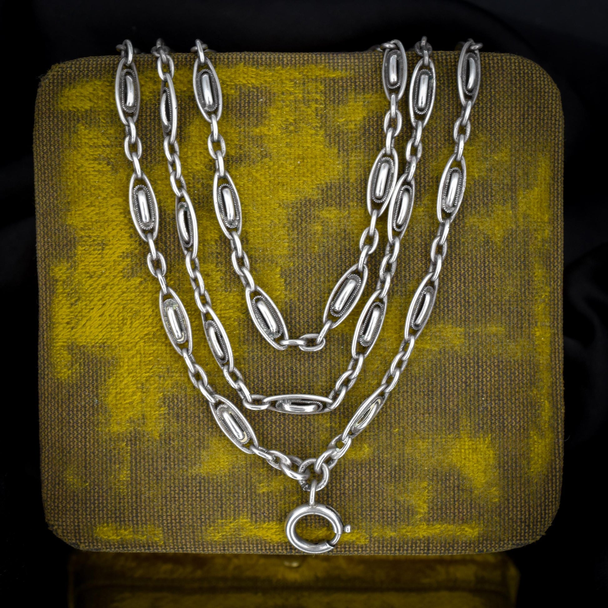 Antique French Silver Fancy Long Guard Sautoir Chain Necklace | 57"