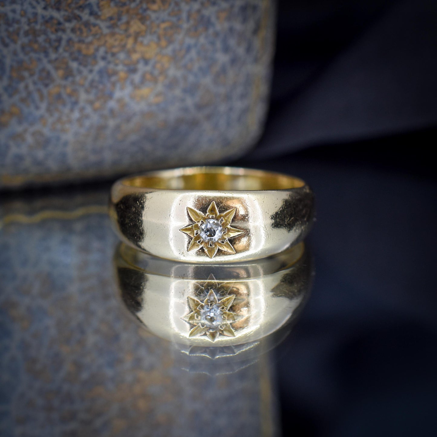 Antique 18ct Gold Diamond Starburst Gypsy Ring | Dated 1918