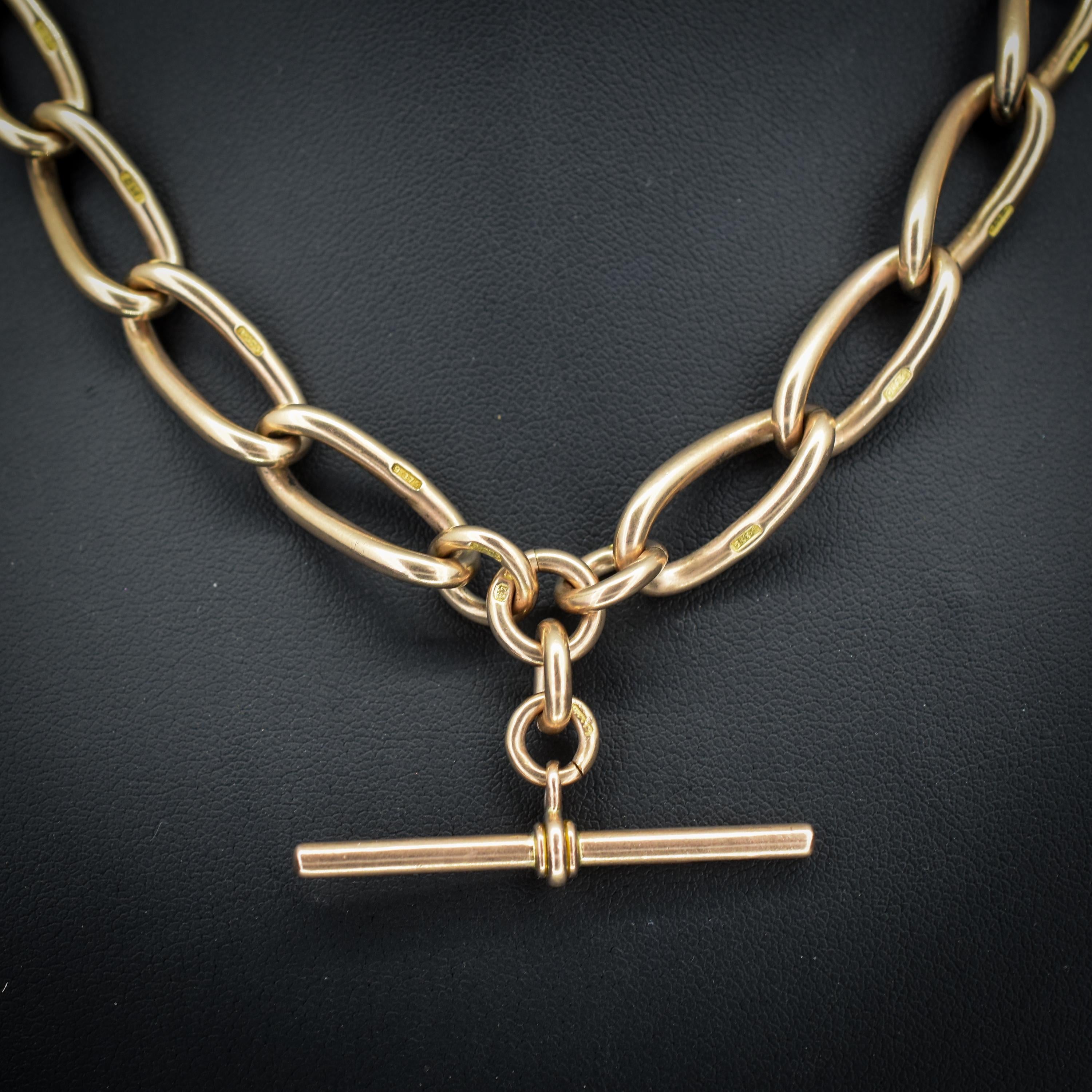 Antique 67.4g 9ct Gold Double Dog Clip Albert Watch Chain Necklace