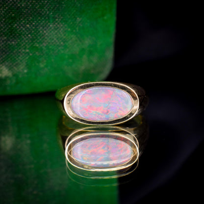 1.50ct Black Opal Solitaire 18ct Yellow Gold Signet Ring - 7.8g