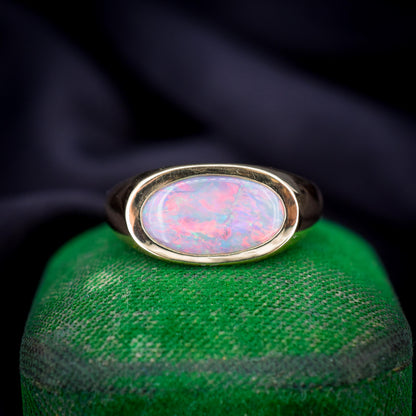 1.50ct Black Opal Solitaire 18ct Yellow Gold Signet Ring - 7.8g