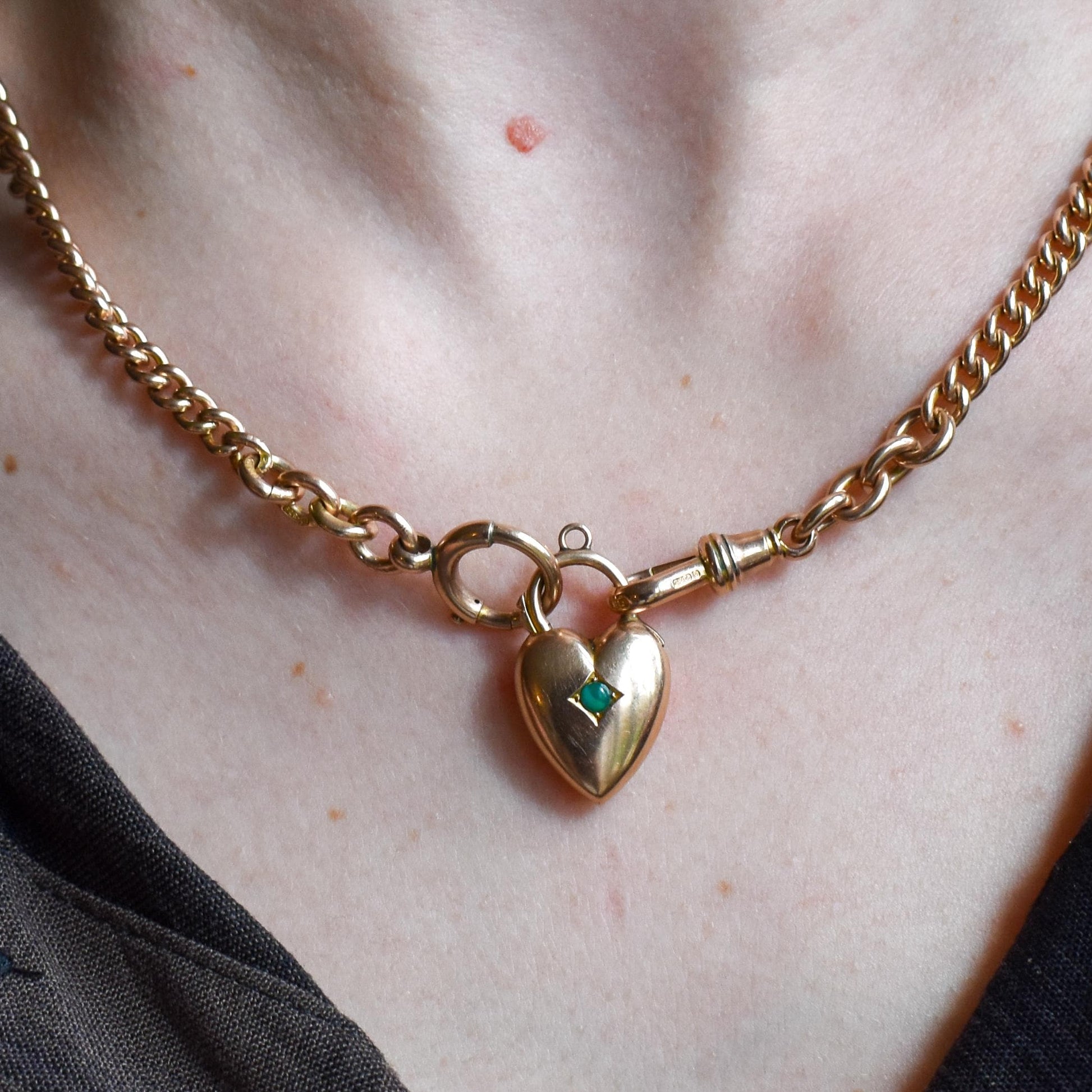 Antique 15ct Rose Gold Puffy Turquoise Heart Padlock Charm