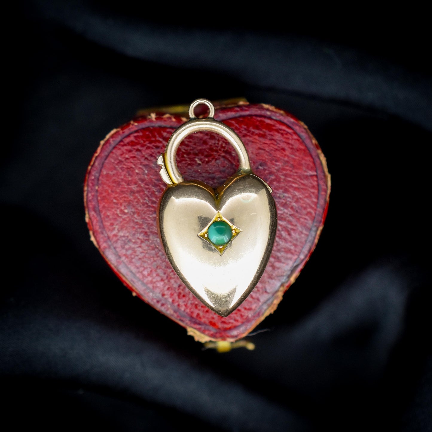 Antique 15ct Rose Gold Puffy Turquoise Heart Padlock Charm