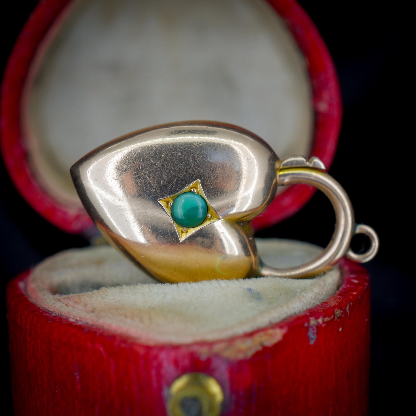 Antique 15ct Rose Gold Puffy Turquoise Heart Padlock Charm