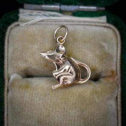 Vintage 9ct Gold Mouse Charm Pendant