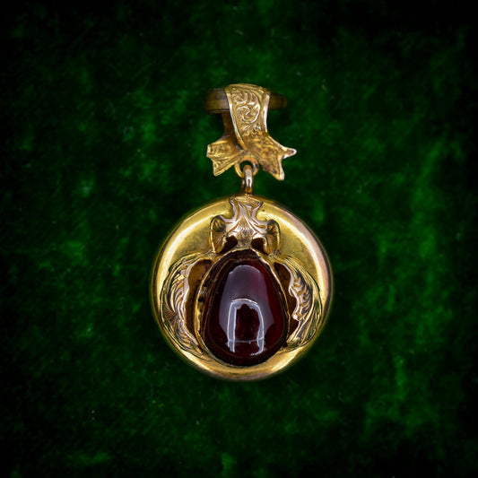 Antique Victorian Cabochon Garnet 11ct Gold Locket Pendant