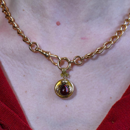 Antique Victorian Cabochon Garnet 11ct Gold Locket Pendant