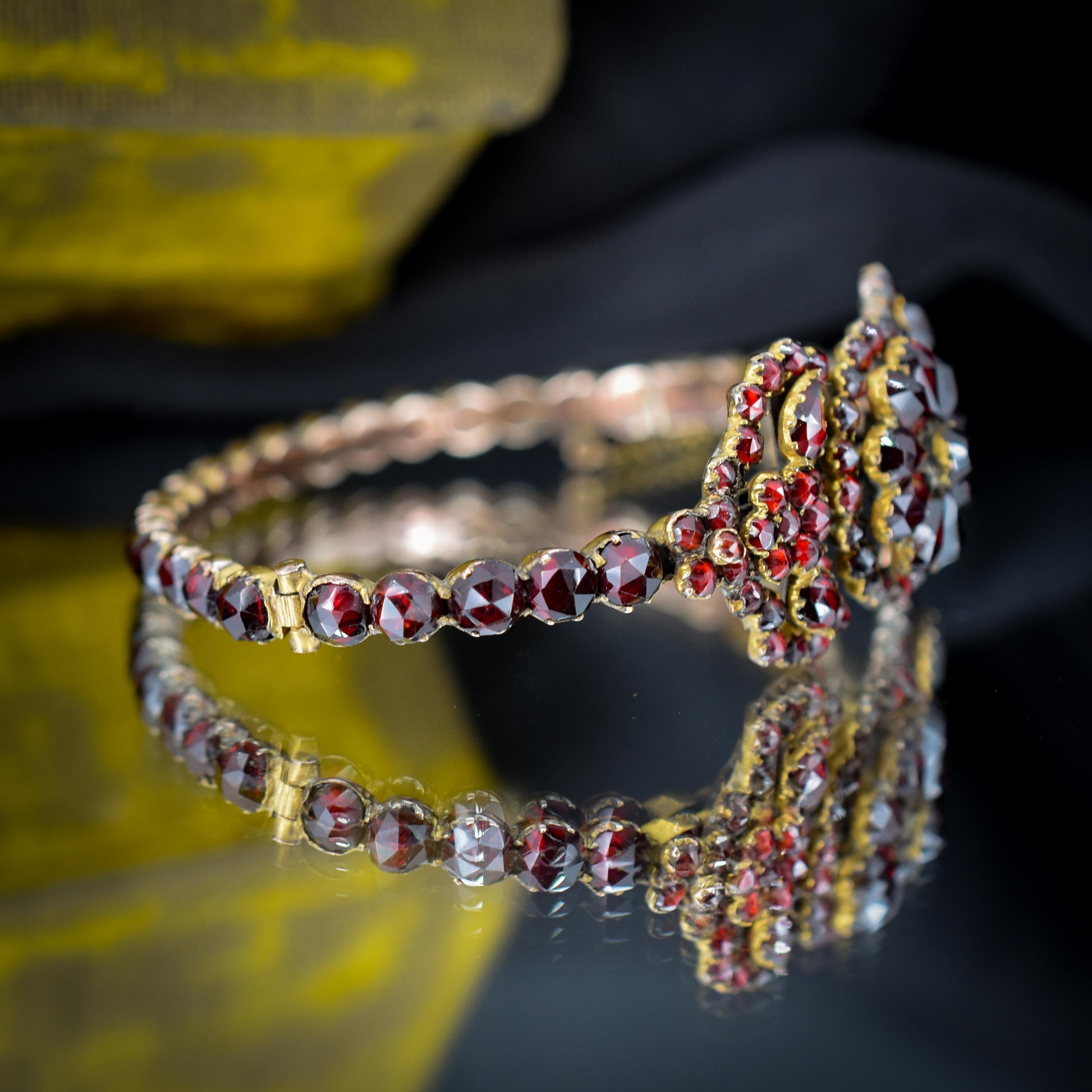 Antique Victorian Bohemian Flower Garnet Bracelet | Circa.1890