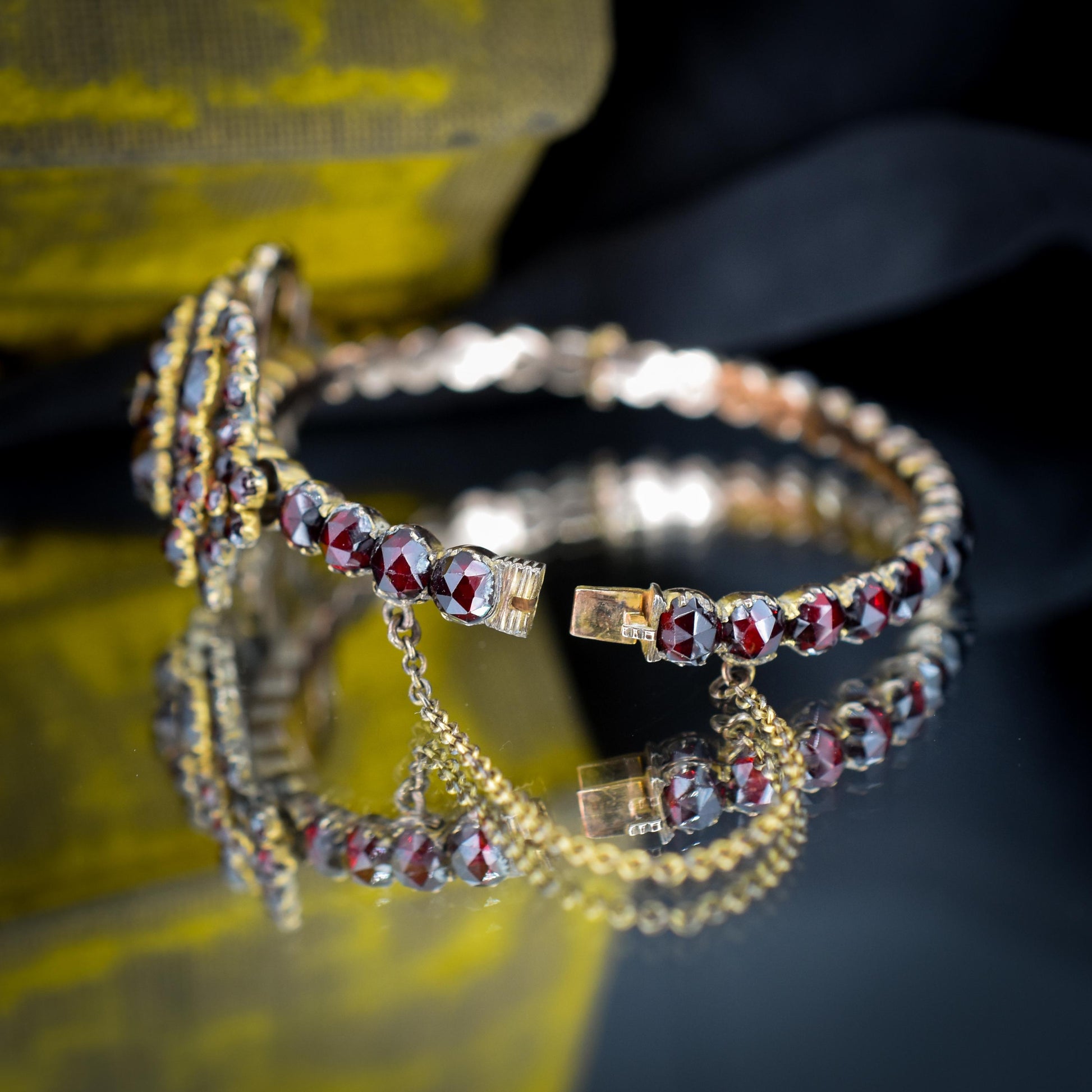 Antique Victorian Bohemian Flower Garnet Bracelet | Circa.1890