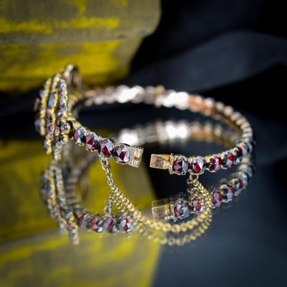 Antique Victorian Bohemian Flower Garnet Bracelet | Circa.1890