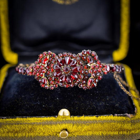 Antique Victorian Bohemian Flower Garnet Bracelet | Circa.1890