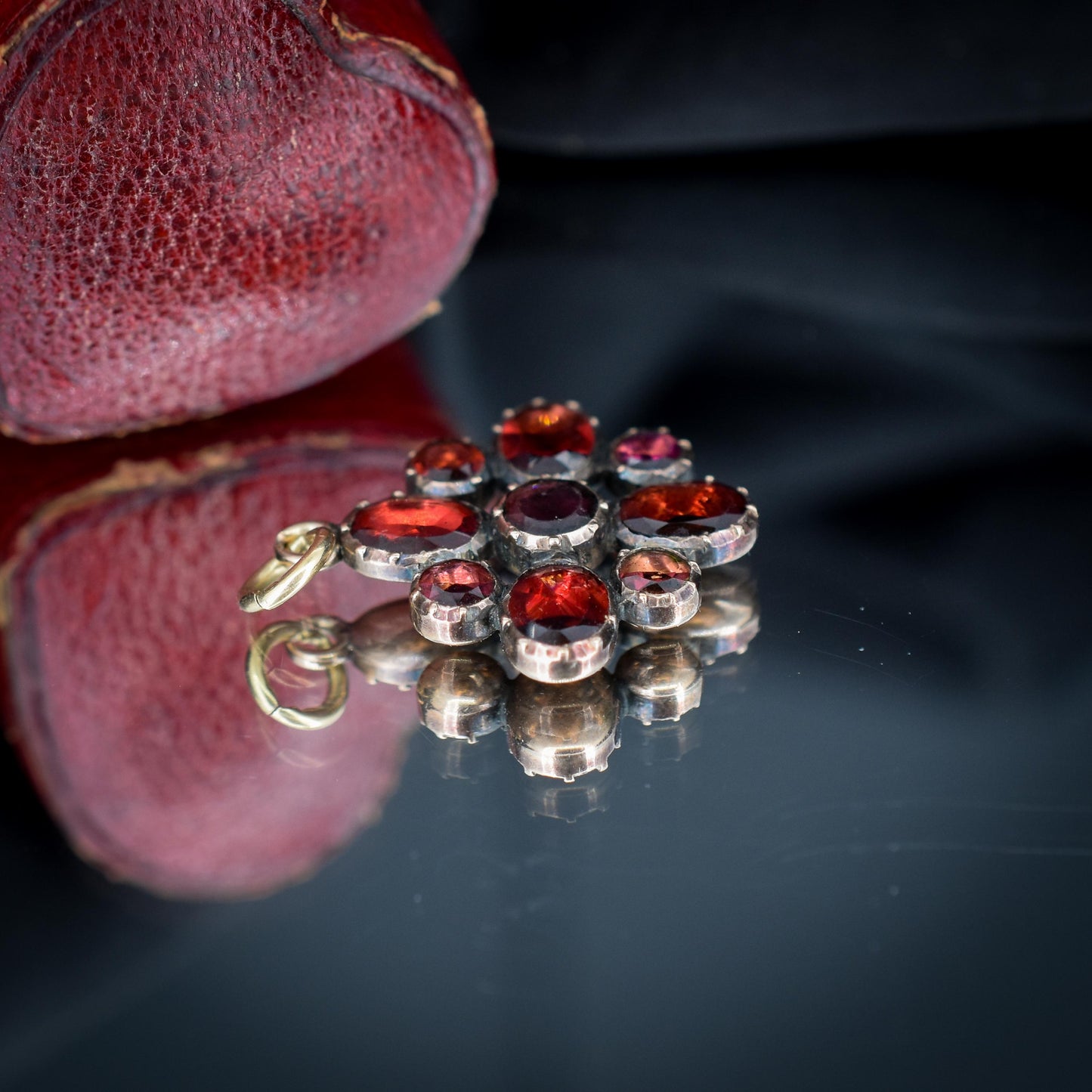 Antique Georgian Flat Cut Garnet Flower Gold Pendant