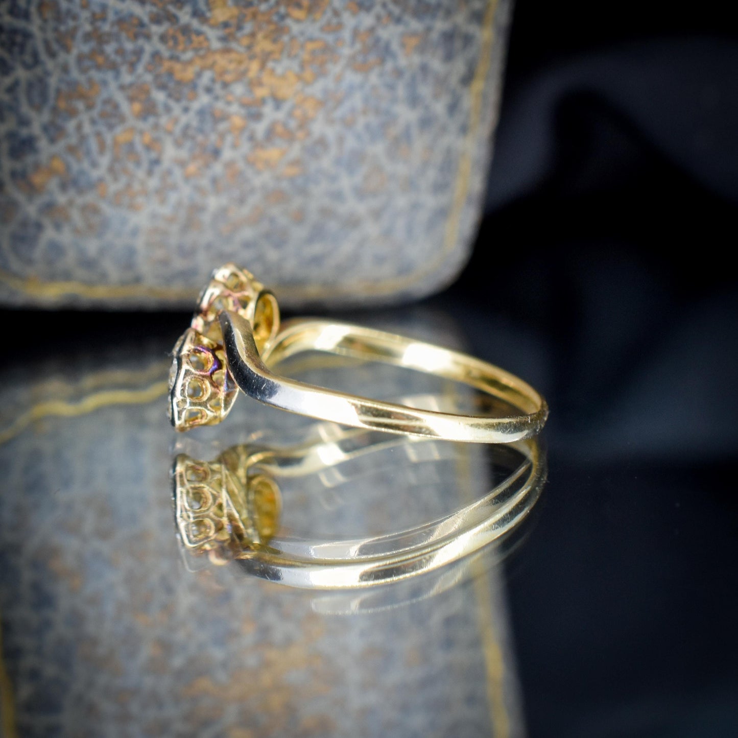 Antique Diamond Cluster Flower Daisy 18ct Gold Double Twist Ring