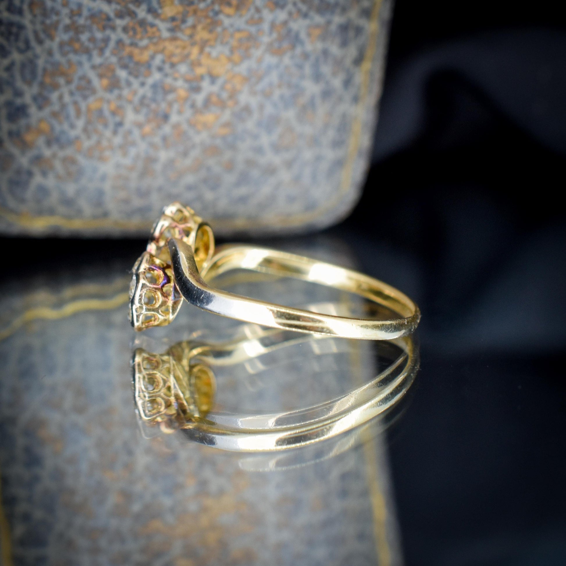 Antique Diamond Cluster Flower Daisy 18ct Gold Double Twist Ring