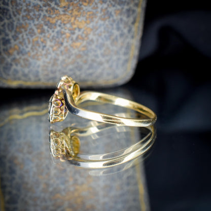 Antique Diamond Cluster Flower Daisy 18ct Gold Double Twist Ring