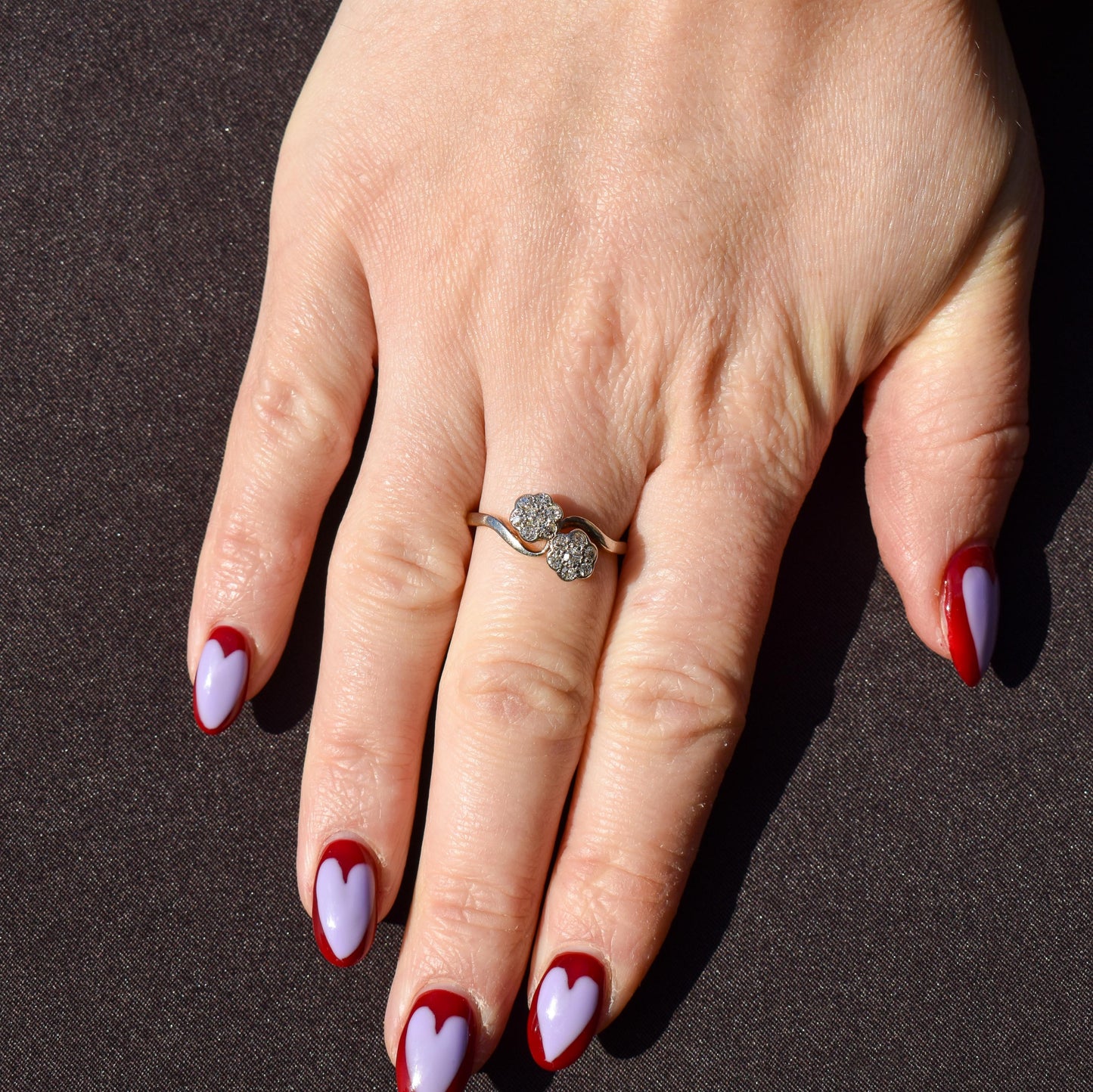 Antique Diamond Cluster Flower Daisy 18ct Gold Double Twist Ring