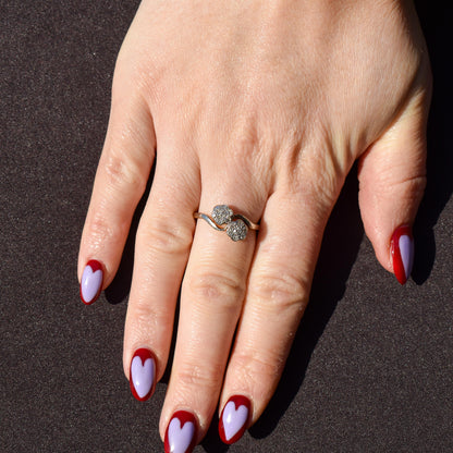 Antique Diamond Cluster Flower Daisy 18ct Gold Double Twist Ring