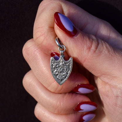 Antique Scandinavian Silver Enamel Floral Shield Charm Pendant