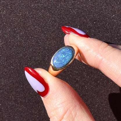 2.35ct Black Opal Solitaire 18ct Yellow Gold Signet Ring - 7.2g