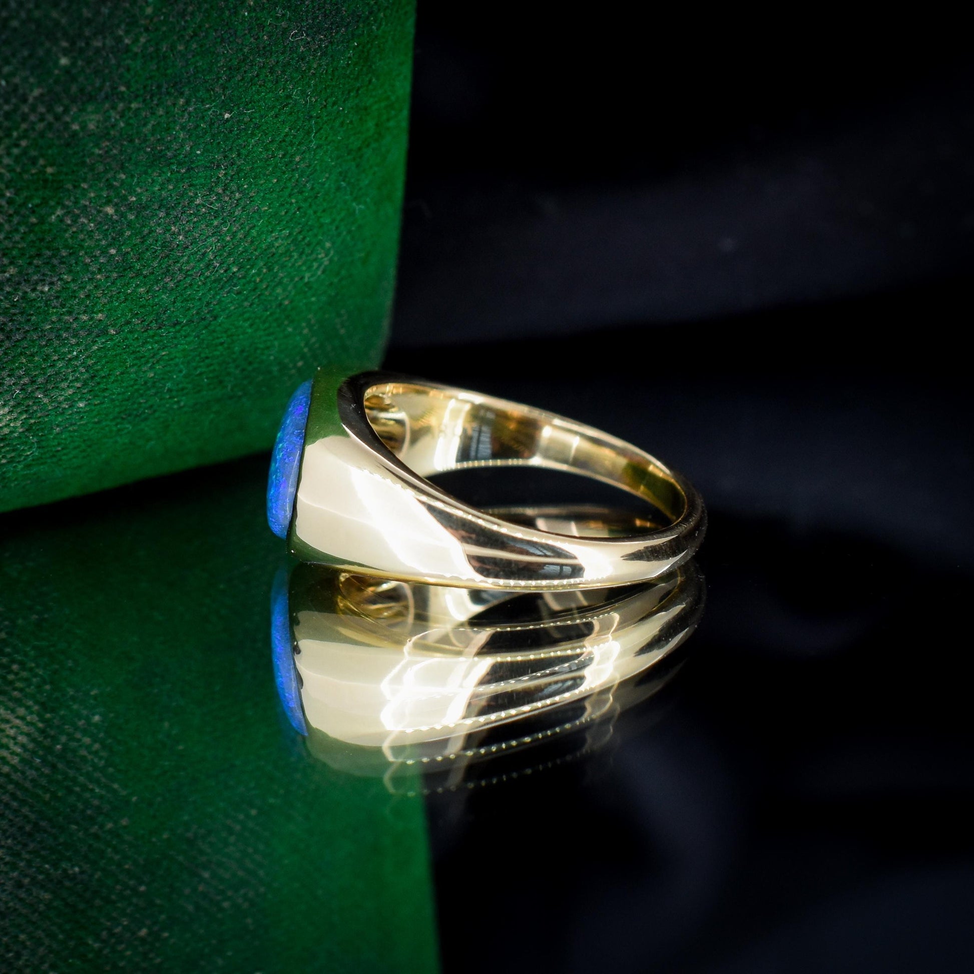 2.35ct Black Opal Solitaire 18ct Yellow Gold Signet Ring - 7.2g