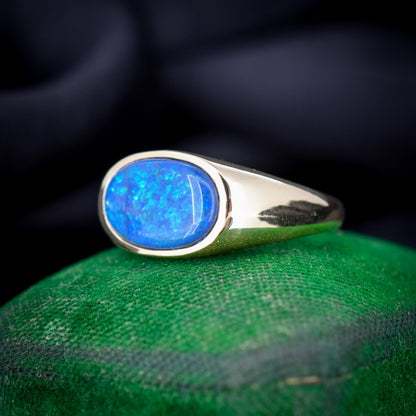 2.35ct Black Opal Solitaire 18ct Yellow Gold Signet Ring - 7.2g