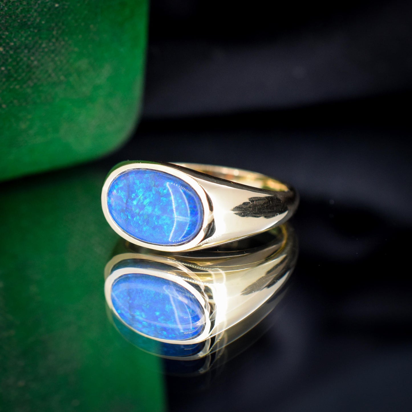 2.35ct Black Opal Solitaire 18ct Yellow Gold Signet Ring - 7.2g