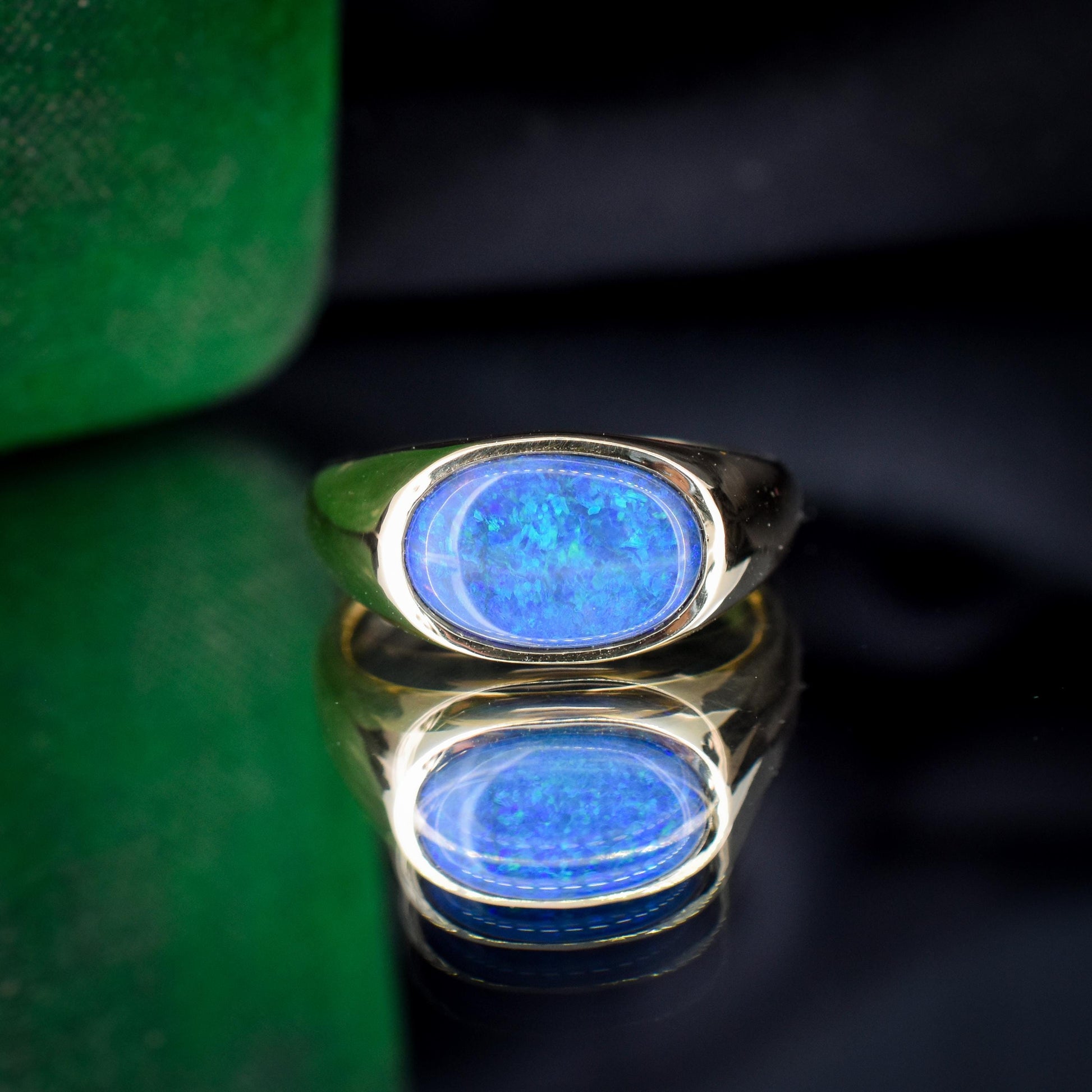 2.35ct Black Opal Solitaire 18ct Yellow Gold Signet Ring - 7.2g