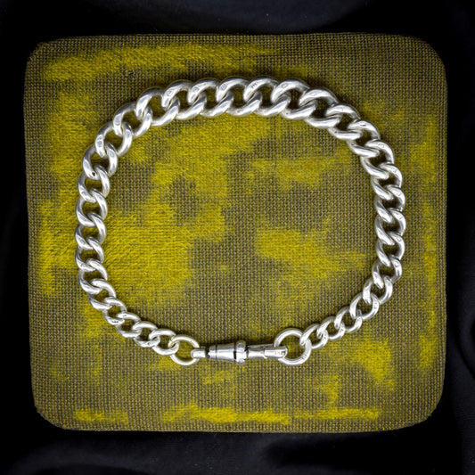 Antique Graduated Curb Sterling Silver Bracelet with Dog Clip | 7.5"