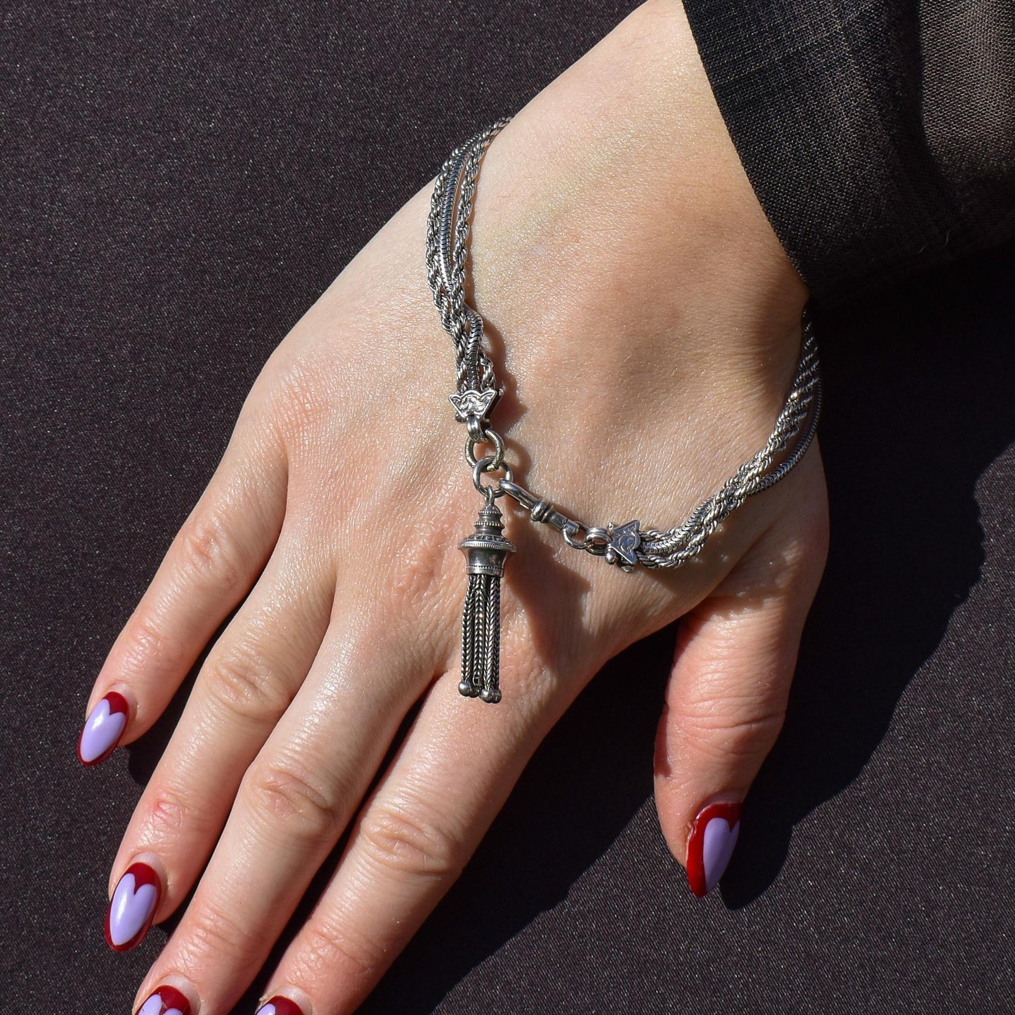 Antique Sterling Silver Albertina Albert Watch Chain Bracelet with Tassel