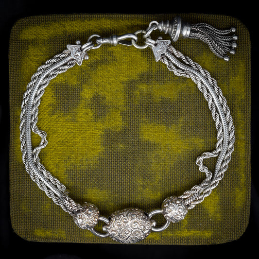 Antique Sterling Silver Albertina Albert Watch Chain Bracelet with Tassel