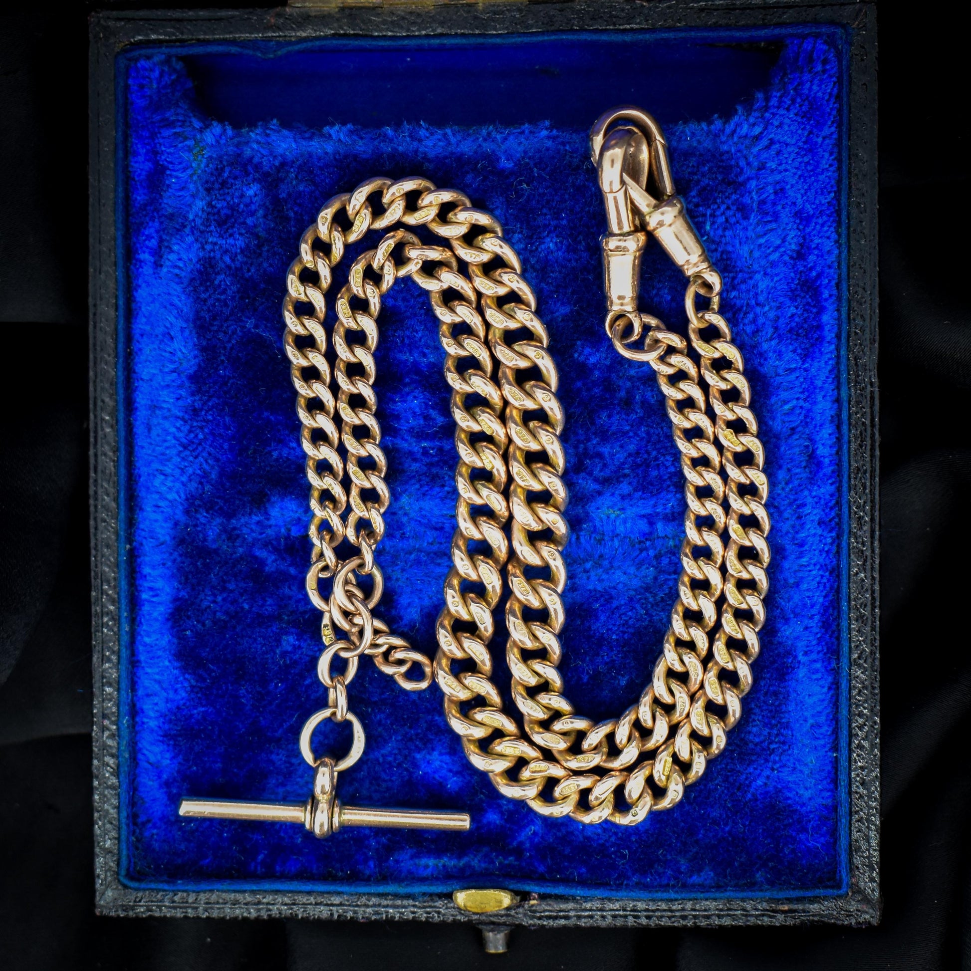 Antique 9ct Gold Curb Link Dog Clip Albert Watch Chain Necklace - 16"