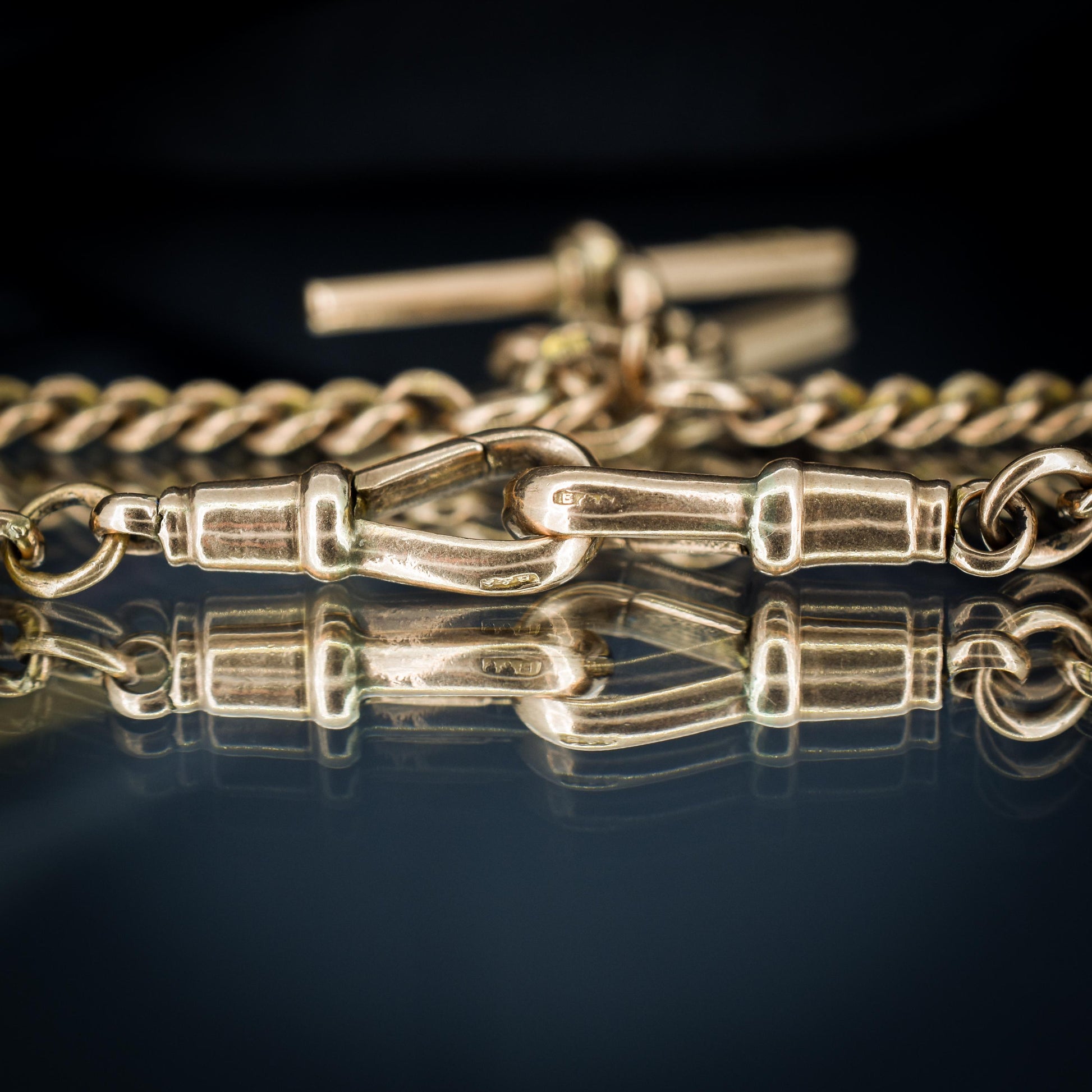 Antique 9ct Gold Curb Link Dog Clip Albert Watch Chain Necklace - 16"