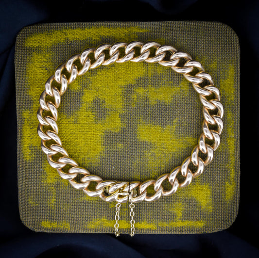 Antique 15ct Gold Concealed Clasp Curb Bracelet | 7"