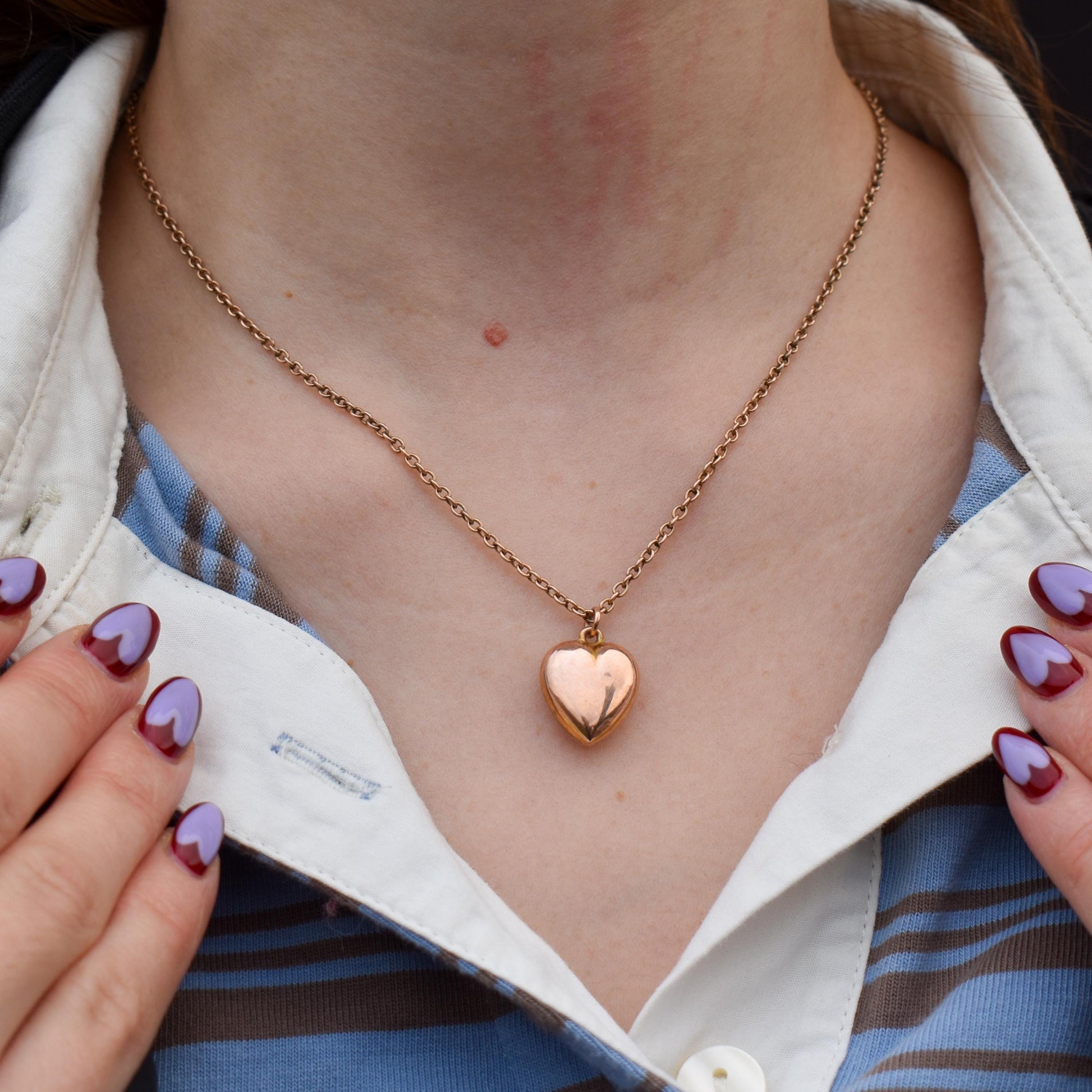 Antique 9ct Gold Heart Pendant Chain Necklace | 16"